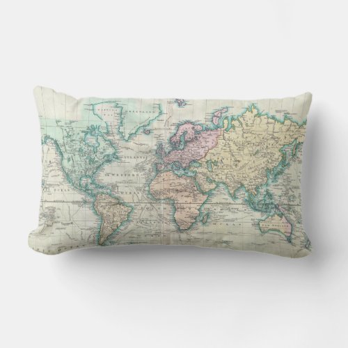 Vintage Map of The World 1801 Lumbar Pillow