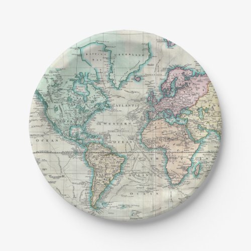 Vintage Map of The World 1801 Paper Plates