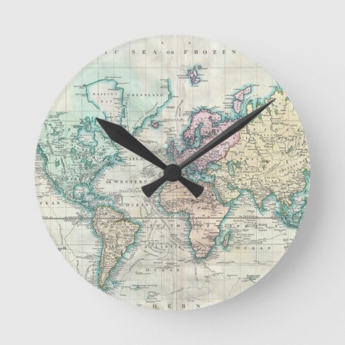 Vintage Map of The World 1801 Round Clock