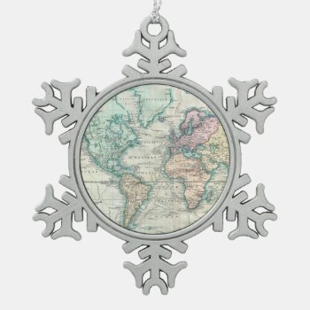 Vintage Map Of The World (1801) Snowflake Pewter Christmas Ornament by Alleycatshirts at Zazzle