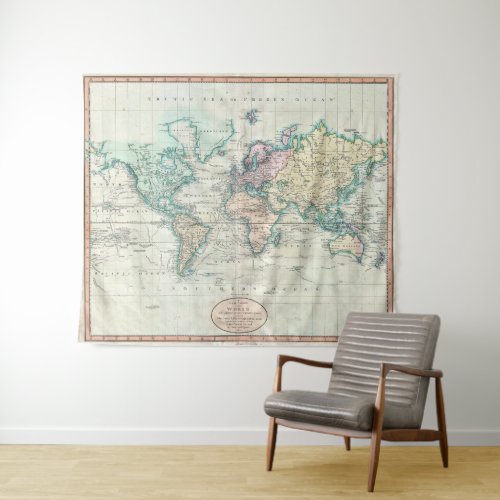 Vintage Map of The World 1801 Tapestry
