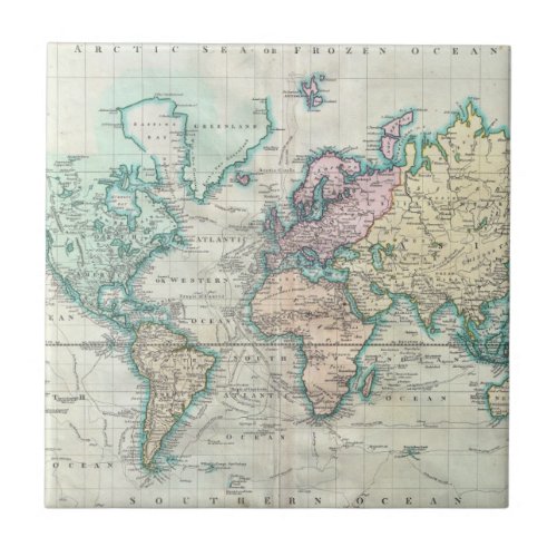 Vintage Map of The World 1801 Tile