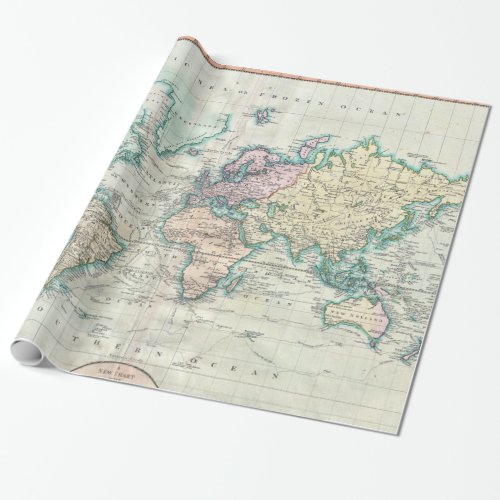 Vintage Map of The World 1801 Wrapping Paper
