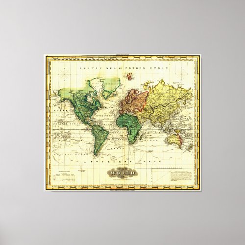 Vintage Map of The World 1823 _ Stylized Canvas Print