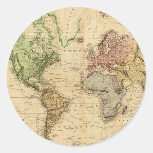 Vintage Map of The World 1831 Classic Round Sticker