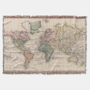 Vintage Map of The World (1833) Throw Blanket