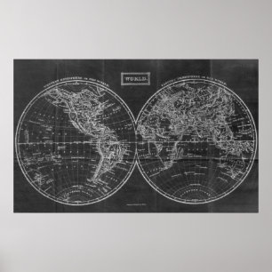 Vintage Map of The World (1857) Black & White Poster