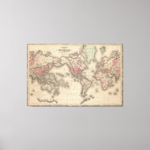 Vintage Map of The World 1864 Canvas Print