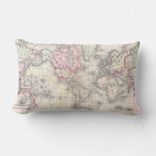 Vintage Map of The World 1864 Lumbar Pillow