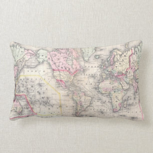 Vintage Map of The World (1864) Lumbar Pillow