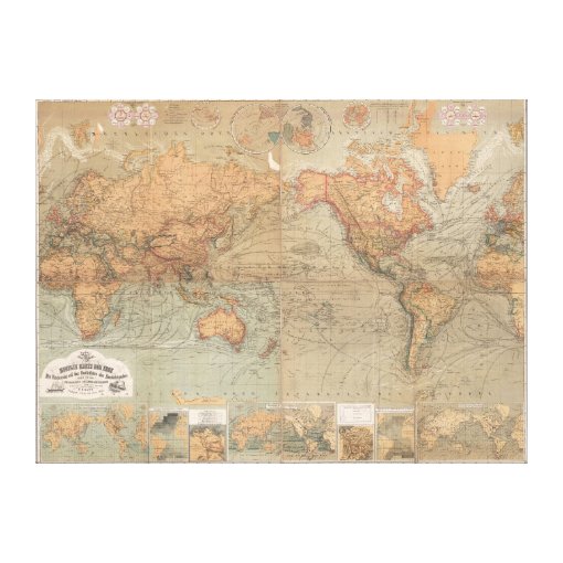 Vintage Map of The World (1870) Canvas Print | Zazzle