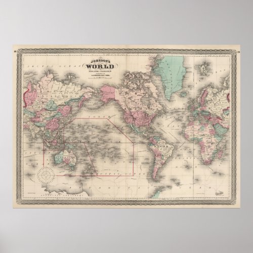 Vintage Map of The World 1870 Poster