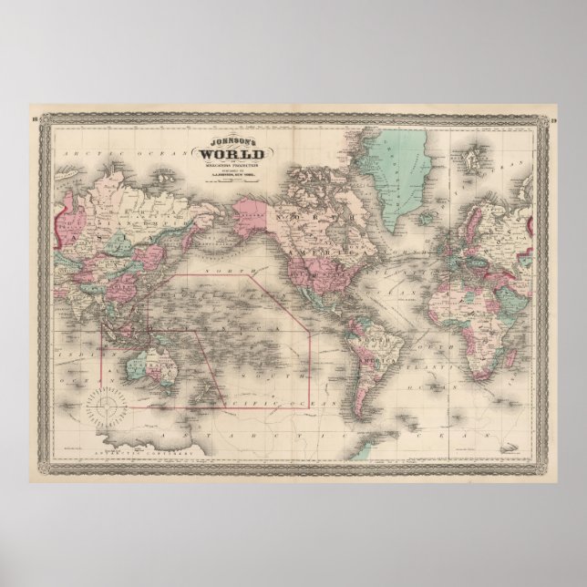 Vintage Map of The World (1870) Poster (Front)