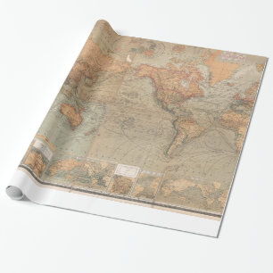 Vintage Map of The World (1870) Wrapping Paper