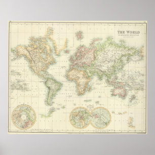 Vintage Map of The World (1872) Poster