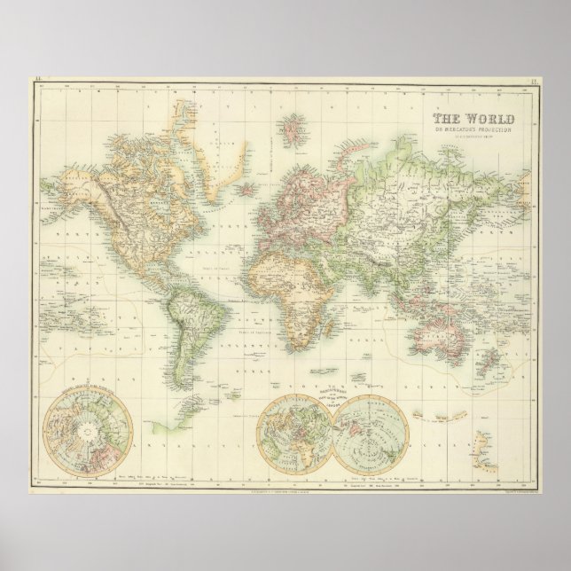 Vintage Map of The World (1872) Poster (Front)