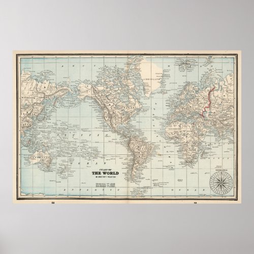 Vintage Map of The World 1893 Poster