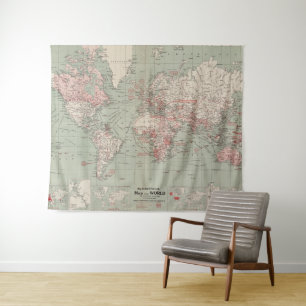 Vintage Map of The World (1918) Tapestry