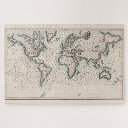 Vintage Map of The Worlds Magnetic Fields 1852 Jigsaw Puzzle