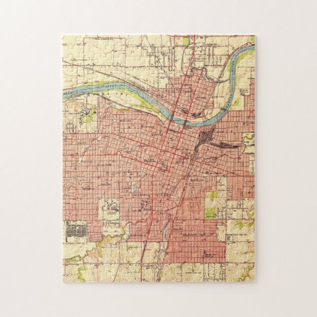 Vintage Map of Topeka Kansas (1951) Jigsaw Puzzle (Vertical)