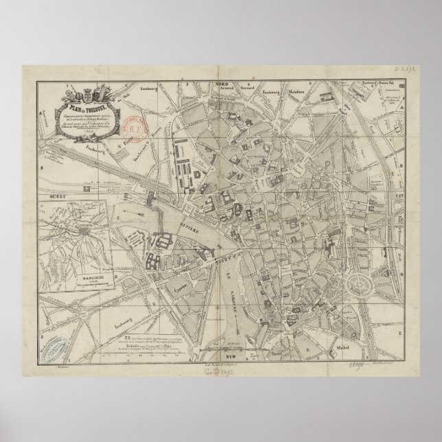 Vintage Map of Toulouse France (1844) Poster (Front)