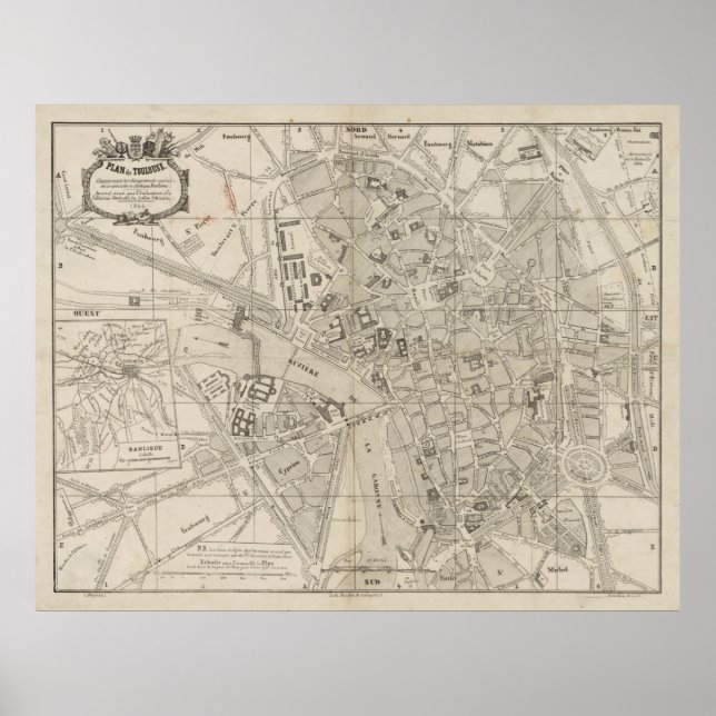 Vintage Map of Toulouse France (1844) Poster (Front)