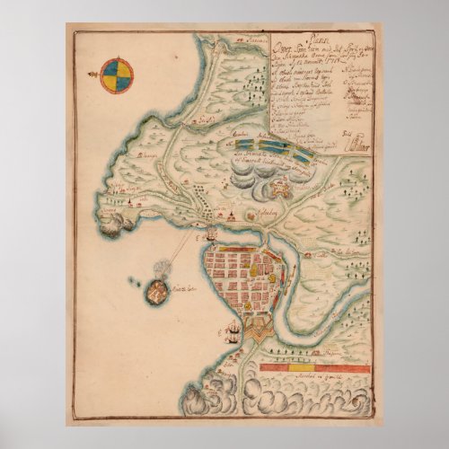 Vintage Map of Trondheim Norway 1718 Poster