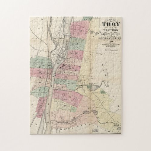 Vintage Map of Troy NY 1874 Jigsaw Puzzle