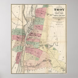 Vintage Map of Troy NY (1874) Poster