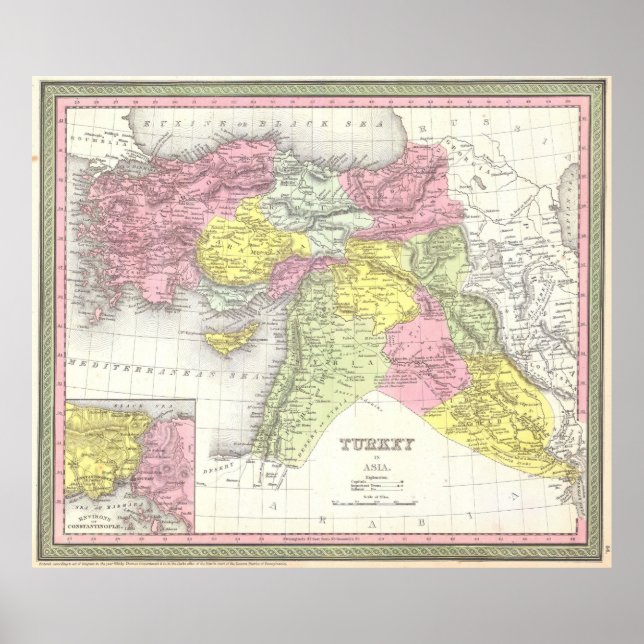 Vintage Map of Turkey (1850) Poster (Front)