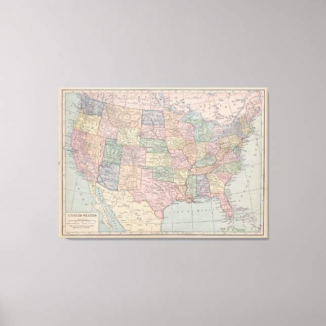 Vintage Map of United States on Canvas (Front)