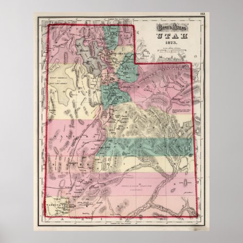 Vintage Map of Utah 1873 Poster