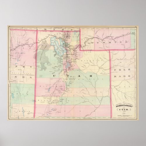 Vintage Map of Utah 1874 Poster