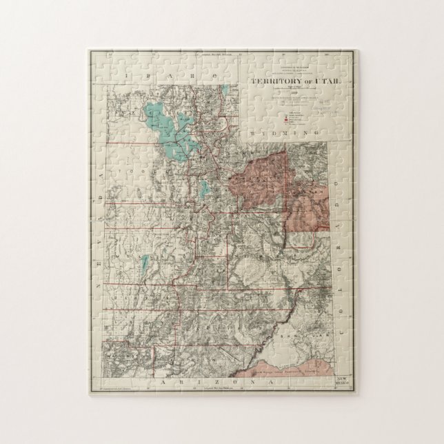 Vintage Map of Utah (1889) Jigsaw Puzzle (Vertical)