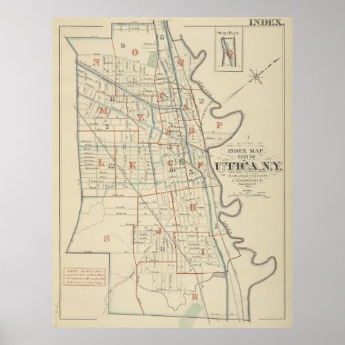 Vintage Map of Utica New York 1883 Poster