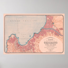Vintage Map of Valparaiso Chile (1895) Poster