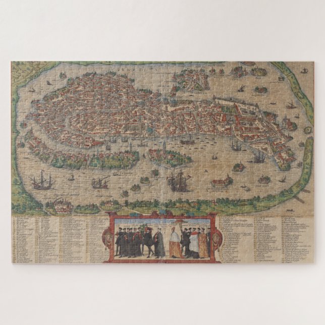 Vintage Map of Venice Italy (1572) Jigsaw Puzzle (Horizontal)