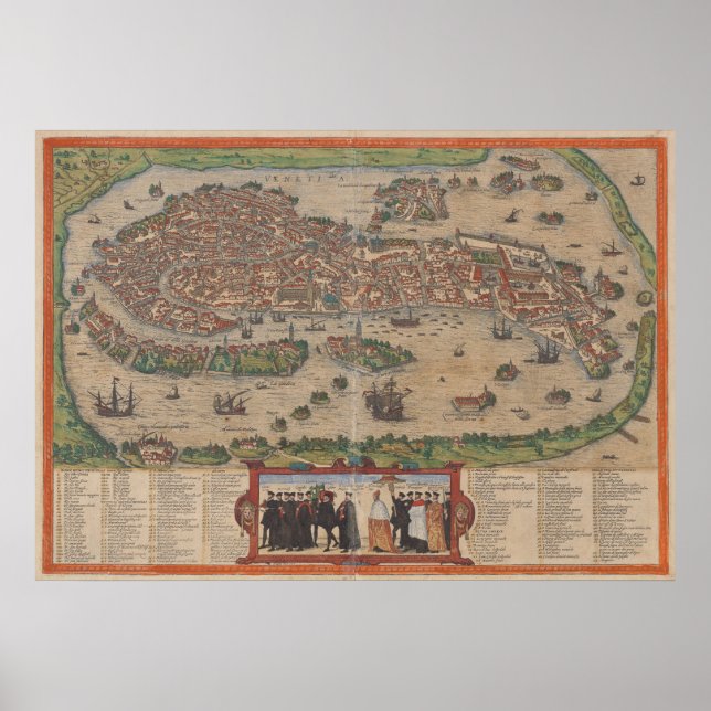 Vintage Map of Venice Italy (1572) Poster (Front)