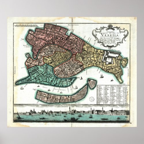 Vintage Map of Venice Italy 1729 Poster