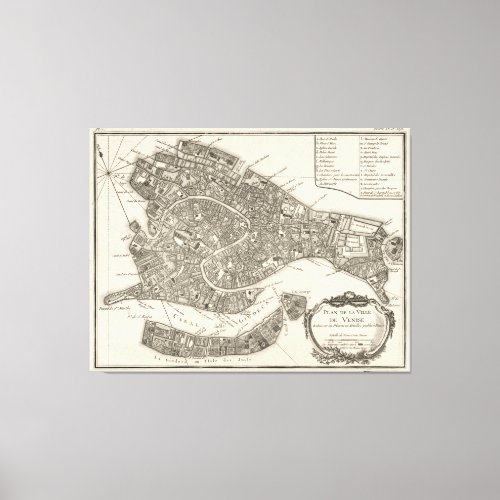 Vintage Map of Venice Italy 1764 Canvas Print