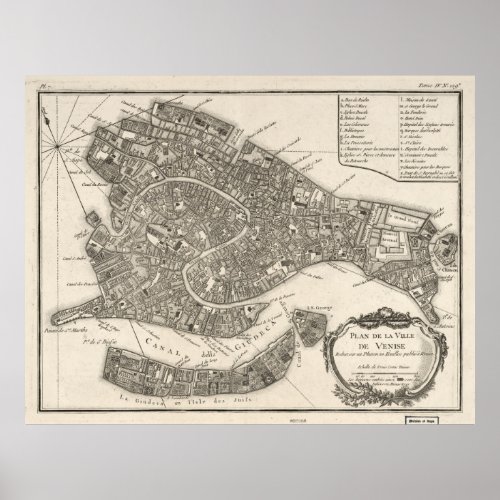 Vintage Map of Venice Italy 1764 Poster