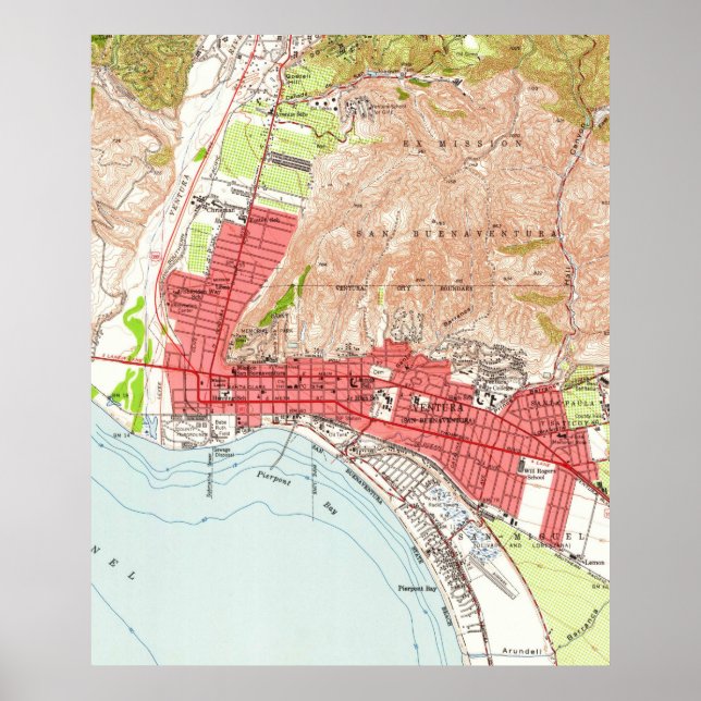 Vintage Map of Ventura California (1951) Poster (Front)