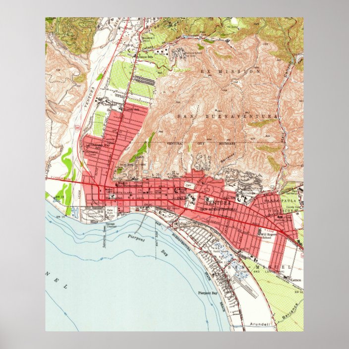 Vintage Map of Ventura California (1951) Poster