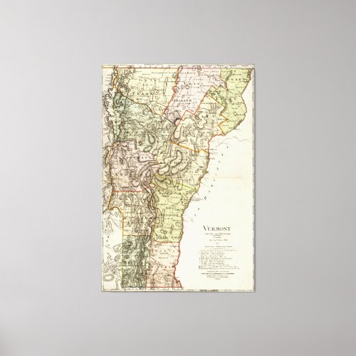 Vintage Map of Vermont 1797 Canvas Print