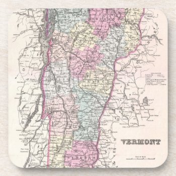 Vintage Map Of Vermont (1855) Beverage Coaster by Alleycatshirts at Zazzle