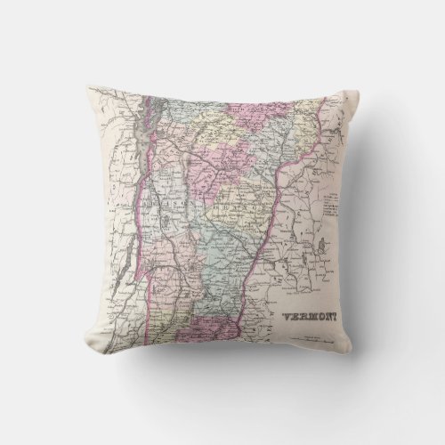 Vintage Map of Vermont 1855 Throw Pillow