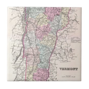 Vintage Map Of Vermont (1855) Tile by Alleycatshirts at Zazzle