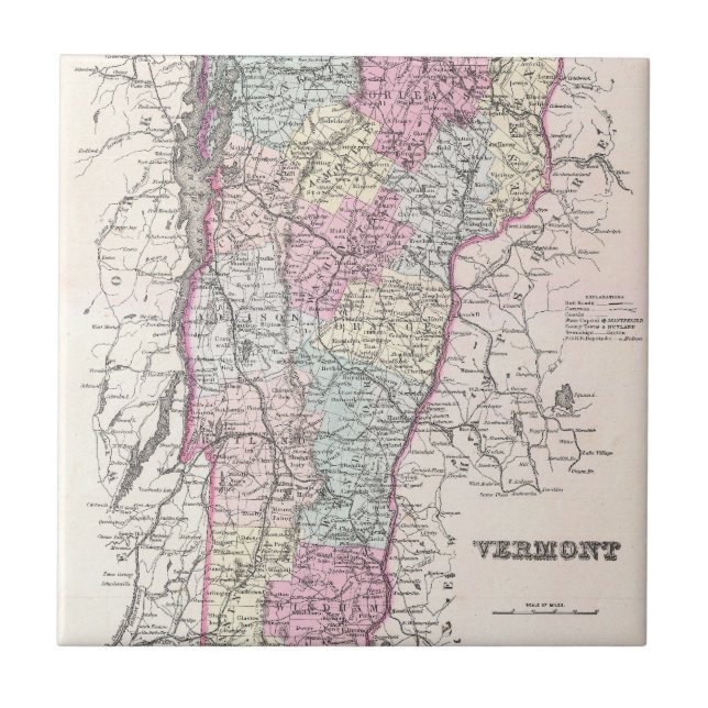 Vintage Map of Vermont (1855) Tile (Front)