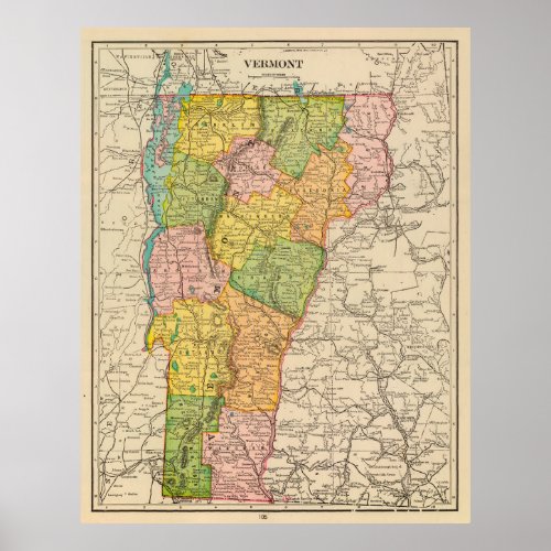 Vintage Map of Vermont 1909 Poster