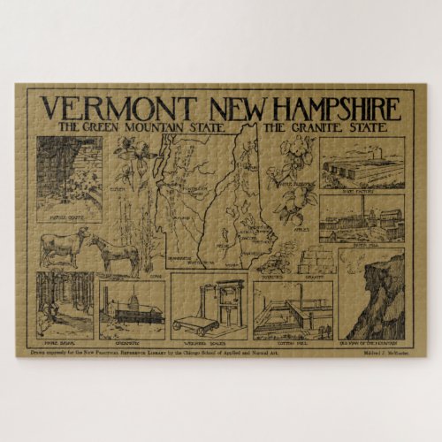 Vintage Map of Vermont and New Hampshire 1912 Jigsaw Puzzle
